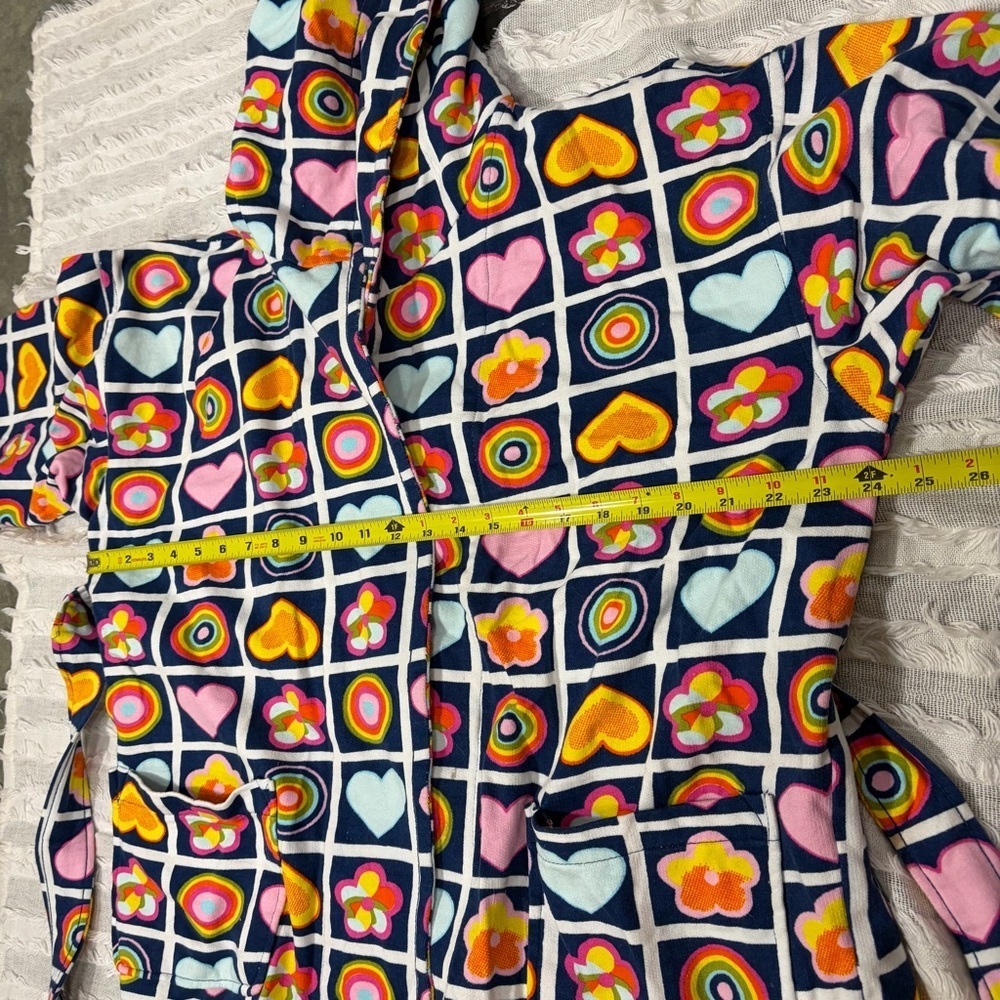 Vtg Aegean Apparel Robe Multicolor Heart Florals Terrycloth Cotton Belted Retro - Picture 9 of 16